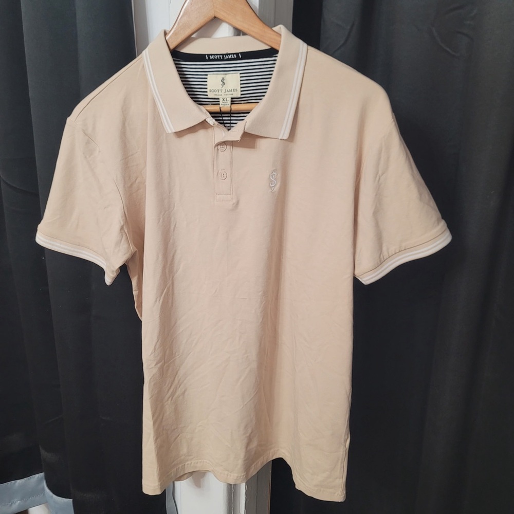 Scott James Men's Beige Polo with Contrast Trim